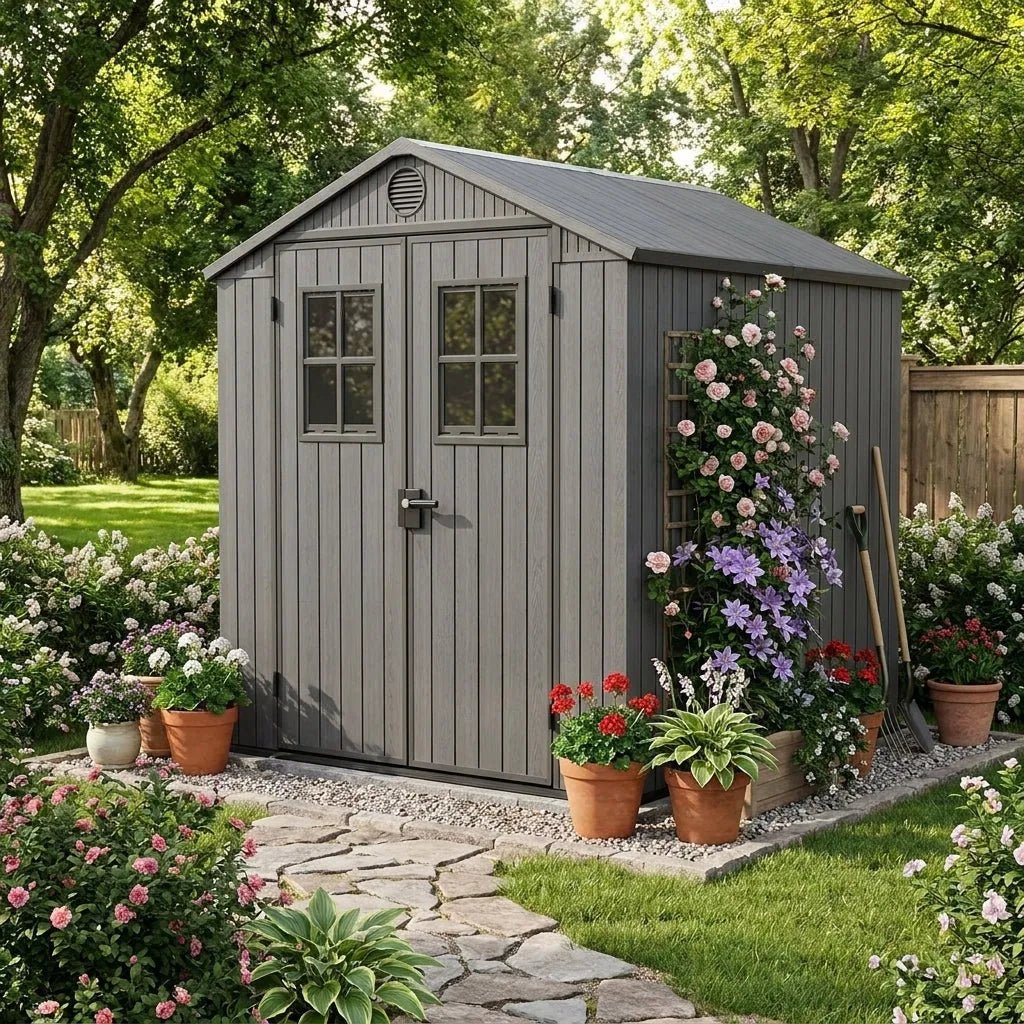 Darwin 4x6ft Garden Shed, Weather-Resistant Outdoor Storage Shed, Lockable Double Doors, Grey