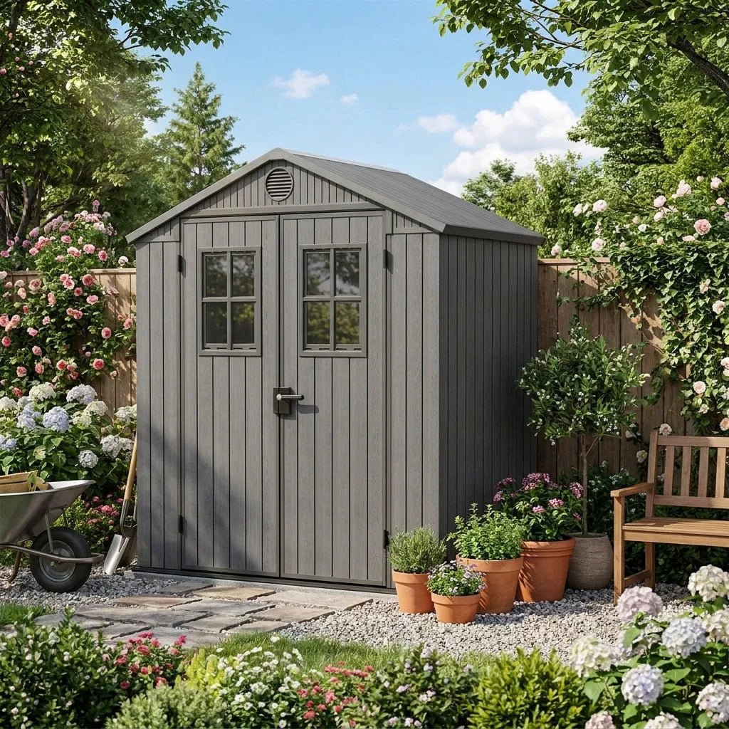 Darwin 4x6ft Garden Shed, Weather-Resistant Outdoor Storage Shed, Lockable Double Doors, Grey