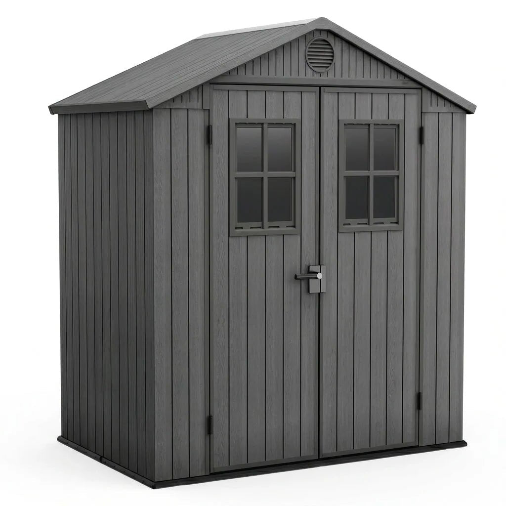 Darwin 4x6ft Garden Shed, Weather-Resistant Outdoor Storage Shed, Lockable Double Doors, Grey