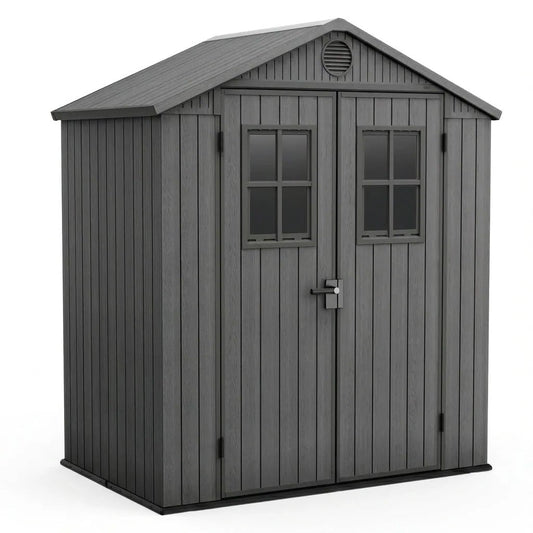 Darwin 4x6ft Garden Shed, Weather-Resistant Outdoor Storage Shed, Lockable Double Doors, Grey